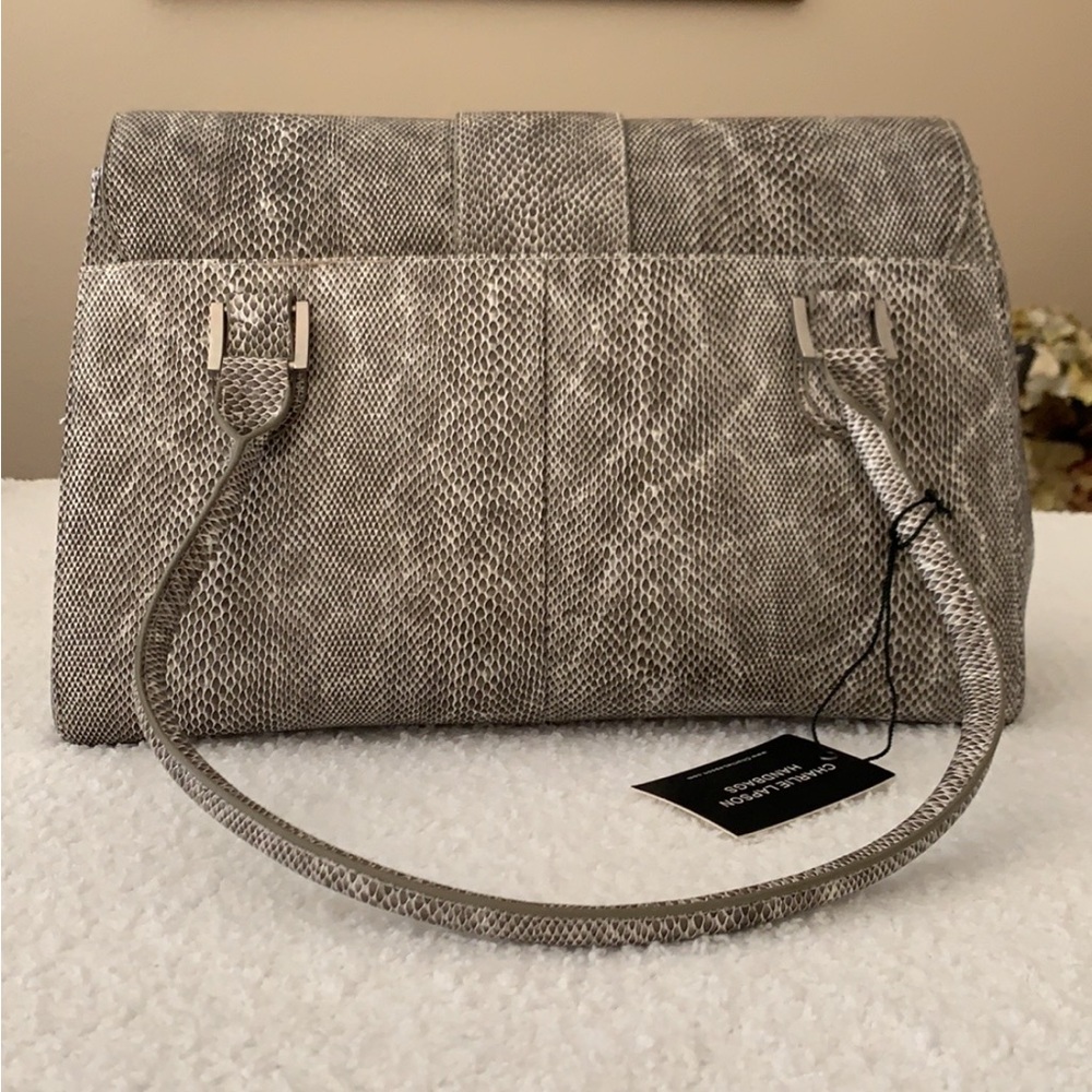 Elegant Snake Print Leather Handbag by Charlie Lapson - Picture 10 of 17